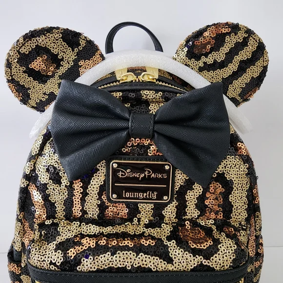 Loungefly Disney Parks MINNIE ANIMAL KINGDOM LEOPARD SEQUIN BACKPACK NWT